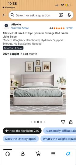 Full size grey linen storage bed frame