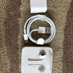 New- Genuine apple lighting cable, EarPods with lightning connector, and USB power adaptor
