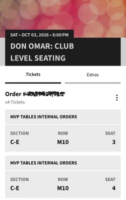 DON OMAR  THE LAST WORLD TOUR (CLUB SEATS)