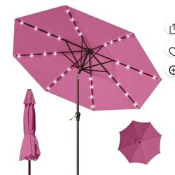 3067: New 9FT Outdoor Patio Umbrella with Solar Lights, LED Lighted Pool Umbrella with Tilt and Crank, Outdoor Table Umbrellas for Deck, Yard & Market