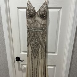 Nude Prom Dress With Silver Beading