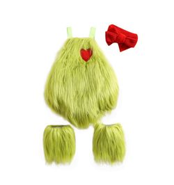 Christmas Baby Costumes Green Monster Baby Girls Sleeveless Plush Fur Romper Onesie Headband + Leg Warmer Set
