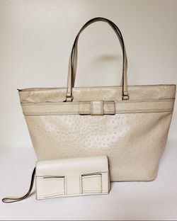 A Nice Lg Ostrich Leather Satchel Kate Spade w/ Wallet Super Clean inside
