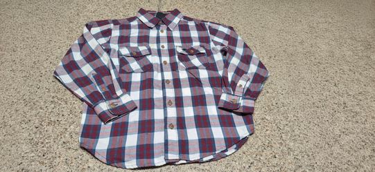 Wrangler Jeans Co Boys Medium (8) Plaid Long Sleeve Button Up Shirt Wine Red Blue