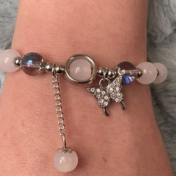 White Beaded Bracelet Butterfly,gift,jewellery, Stretchy 