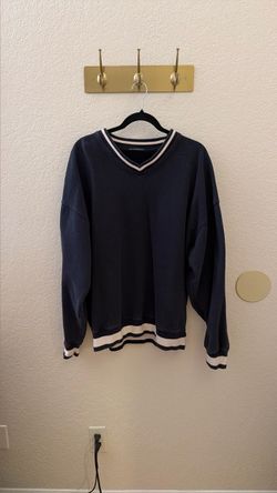 Navy V-Neck Varsity Stripe Sweatshirt