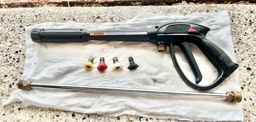 Pressure washer gun, wand and tips