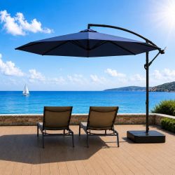 10FT Patio Umbrella with Base, Outdoor Umbrella Pool Umbrella Cantilever Umbrells - UV Protection, Easy Tilt & 360° Rotation for Poolside, 