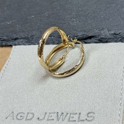 10k Yellow Gold Diamond Cut Hoop Earrings