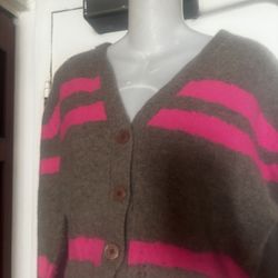 Marc Jacobs y2k top barbie pink striped cardigan dress shirt sweater lambswool 