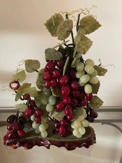 Jade Grapes Decor And Glass Metal Side Table Antique