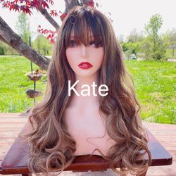 Human Hair Blend Blonde Wig With Bang