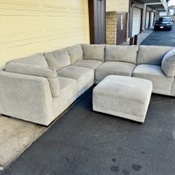 Gray 5pc Modular Sectional Couch Sofa With Ottoman