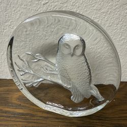 Vintage Glass Owl MCM Paperweight Decor