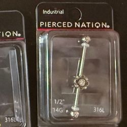 Silver Flower Industrial Piercing Jewelry 