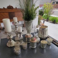 Mercury Glass Style Vases & Candle Holders 13 Pieces for $40