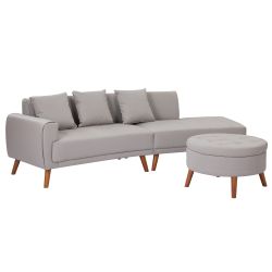 107 Contemporary Sofa Stylish Sofa Couch with a Round Storage Ottoman and Three Removable Pillows for Living Room, Grey