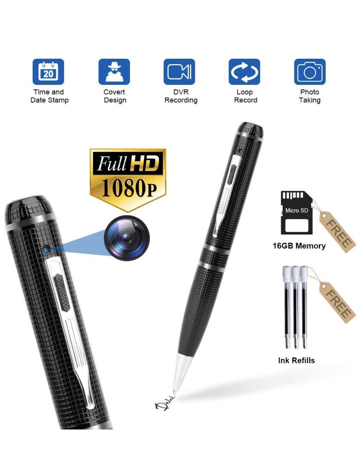 Hidden Camera Pen Recorder,FUVISION Spy Camera Pen Camcorder with Photo Taking,2 Hours Battery Life,Portable Digital Recorder with 16GB Memory and 3