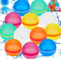 Magnetic Reusable Water Balloons for Kids: 12PCS Refillable Water Balloons Quick Fill Self-Sealing Water Bomb Toys Splash Balls for Summer Party Pool 