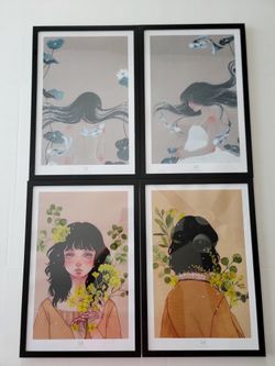 Victoria Rivero Chilean Artist Set Of 4 Framed Art Prints 11" X 17"