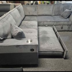 New Sleeper Sectional Couch with USB and Storage! Includes Free Delivery 🚚! Free Assembly!