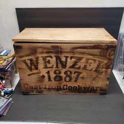Wenzel Since 1887 Cast Iron Cookware Vintage Wooden Box Crate 22' X 15' X 11
