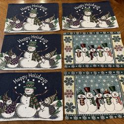 6 Adorable Snowman Happy Holidays and Winter Themed Tapestry Placemats 