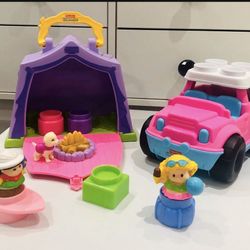 Fisher Price Little People Beach Jeep Camper & Tent /Little People Fisher-Price Surprise Sounds Dollhouse