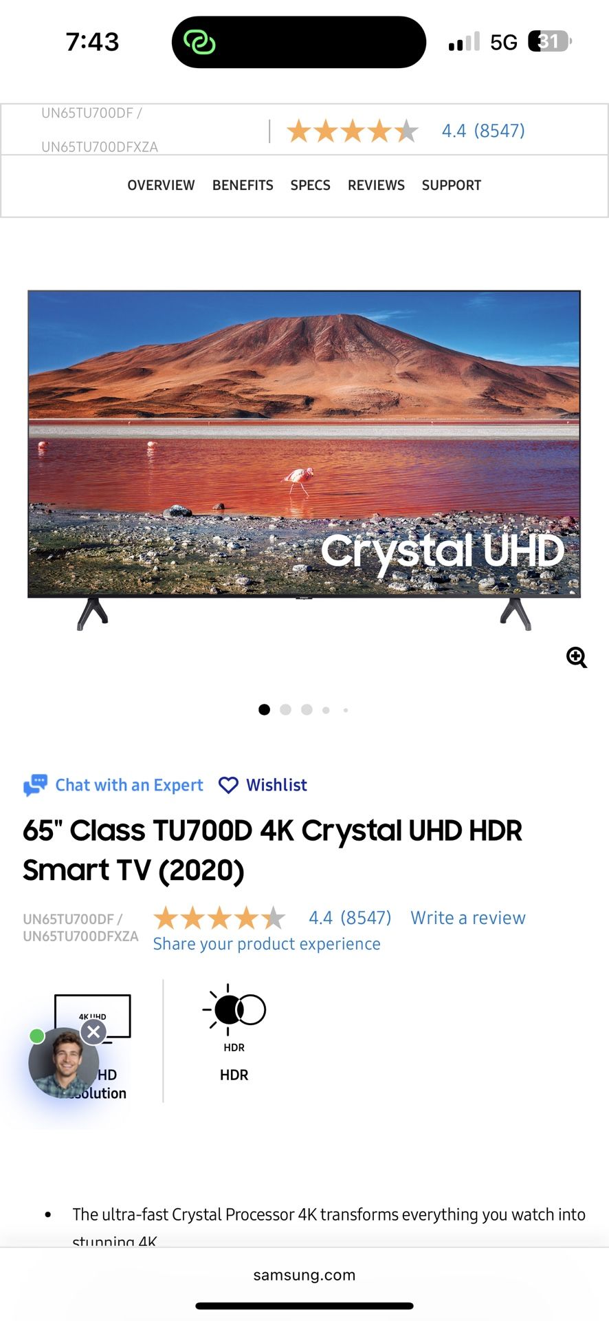 Samsung Crystal UHD 65 Inch