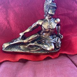 7 inch wide 6.5 inch tall Copper Plated Alabaster Greek Achilles Statue Imported From Greece (2 available)