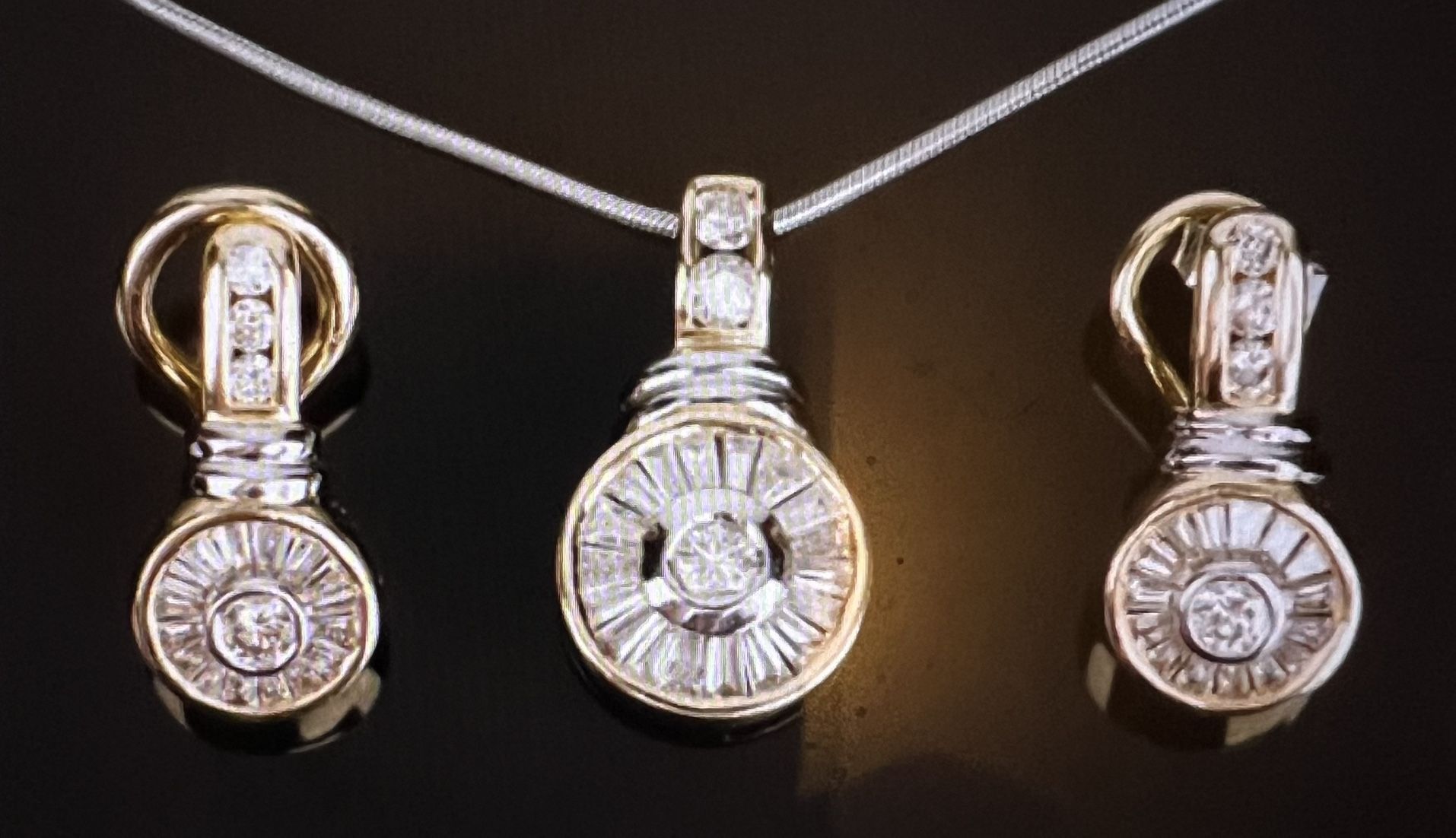 14kt gold diamond earrings & pendant With Chain