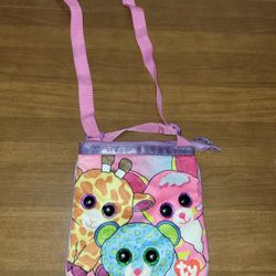 Ty Beanie Babies Girls Crossbody Bag Purse Pink Zipper Adjustable Strap 9”x8”