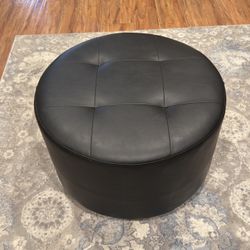 Black Faux Leather Round Tufted Swivel Ottoman
