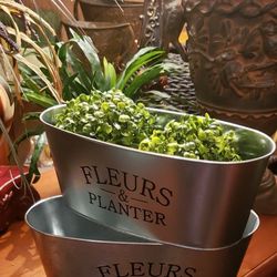 Set Of 2 Metal Planters 11x5x5 Each