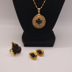 Black Onyx and gold plated jewelry set