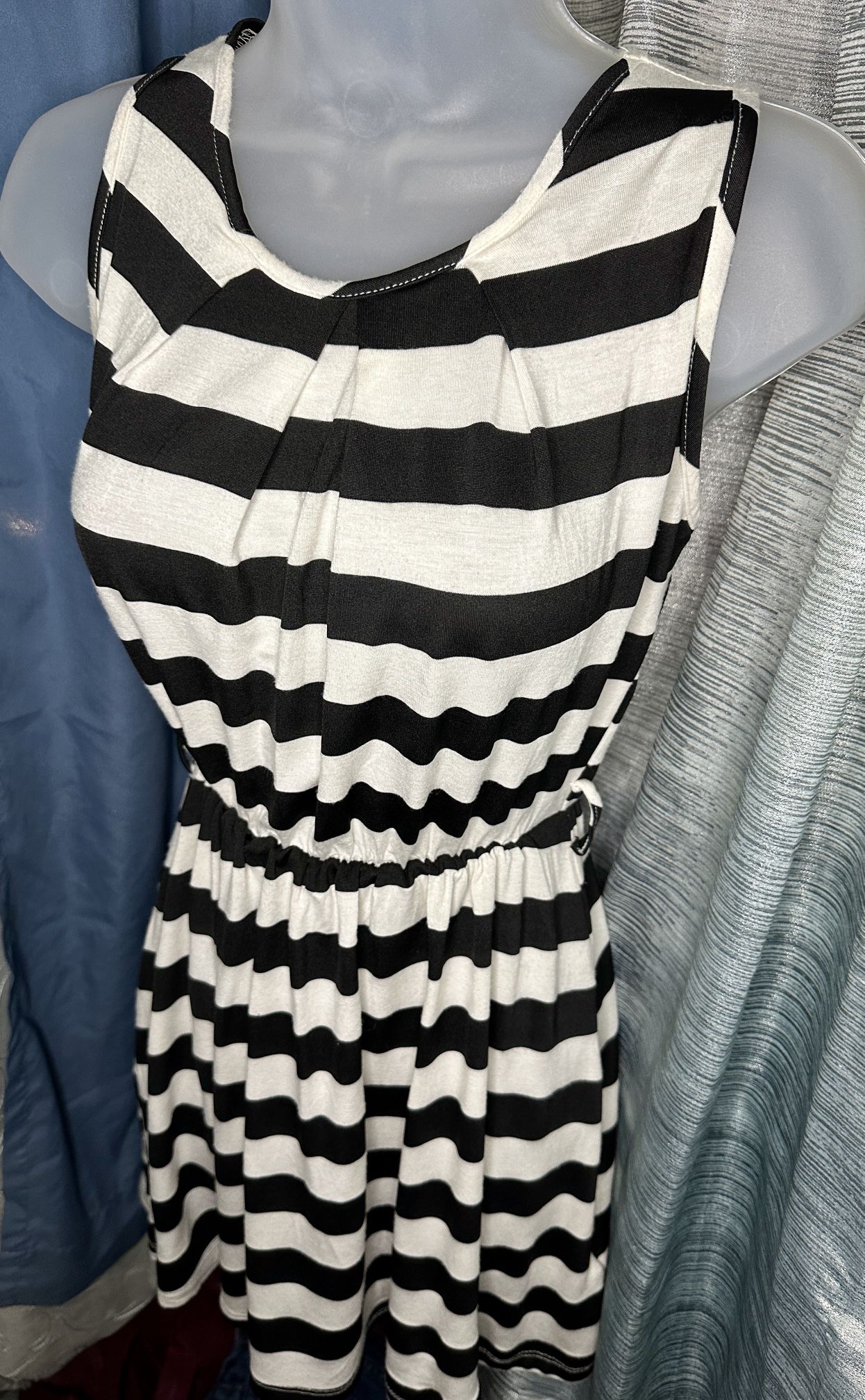 Juniors Summer Dress - Black, White Striped Sundress - Women’s X-Small (0-3)