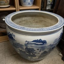 20” Inches  Blue And White Fish Bowl Pot 