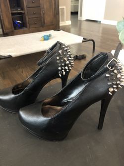 Bakers black leather spike heels