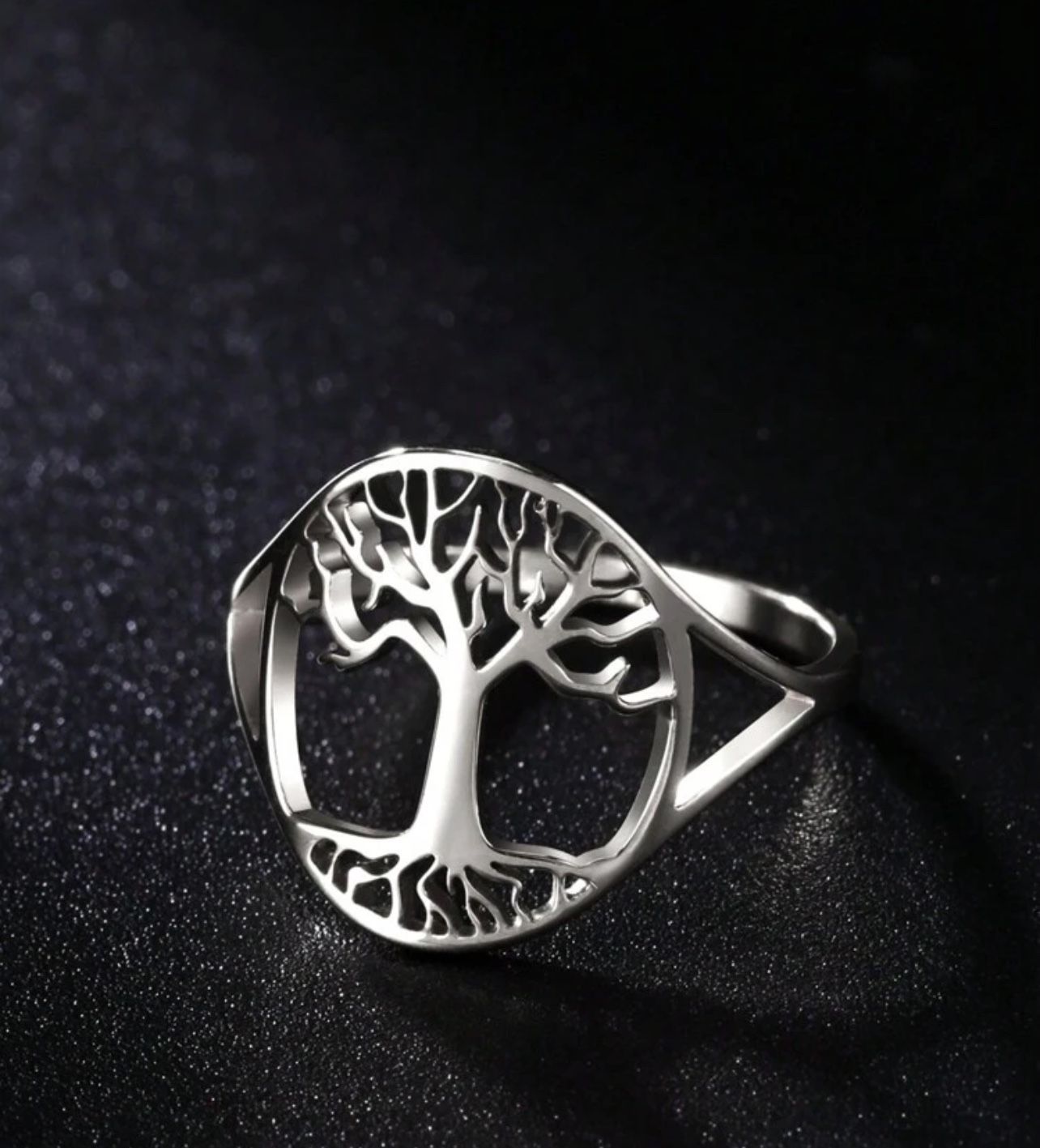 1pc Women's Stainless Steel Hollow Out Tree Of Life Couple Ring Talisman Jewelry Gift For Anniversary And Wedding, New Arrival