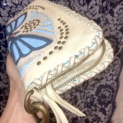 III Parcel cream leather laced butterfly studded purse wallet clutch bag