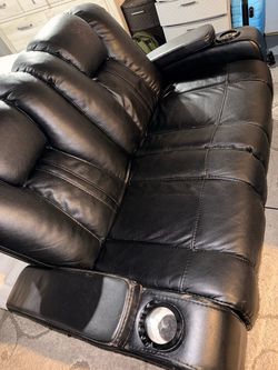 2-Piece Black Leather Reclining Theater Sofa and Loveseat Set