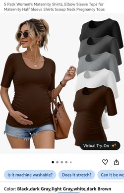 5 Pack Women's Maternity Shirts, Elbow Sleeve Tops for Maternity Half Sleeve Shirts Scoop Neck Pregnancy Tops