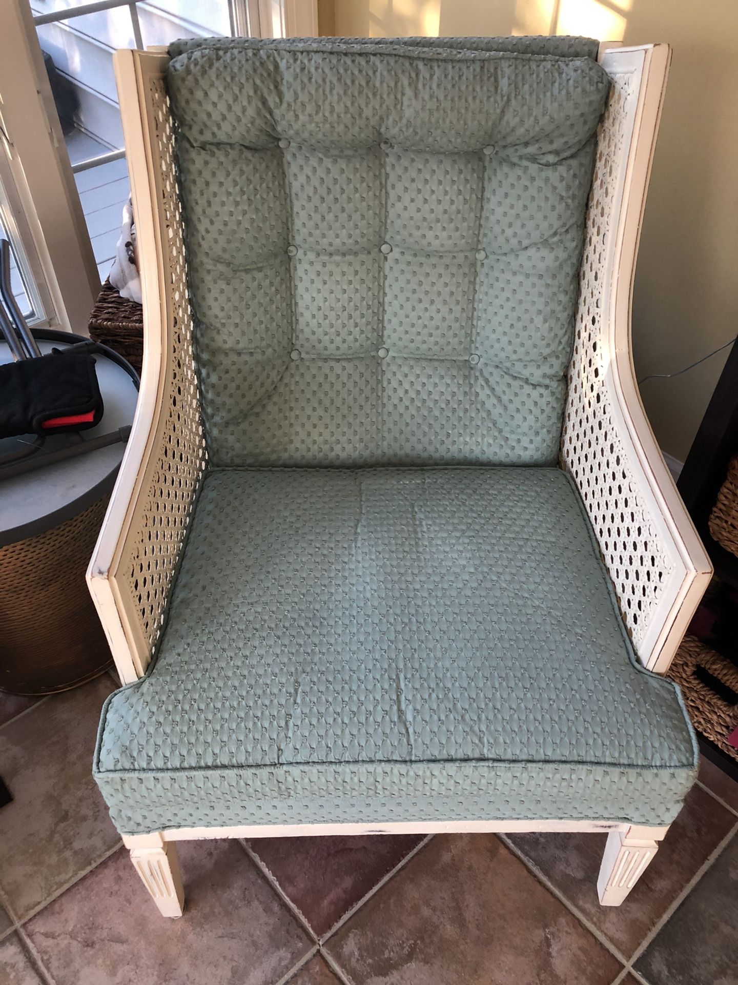 White Frame with Teal Cushions Chair