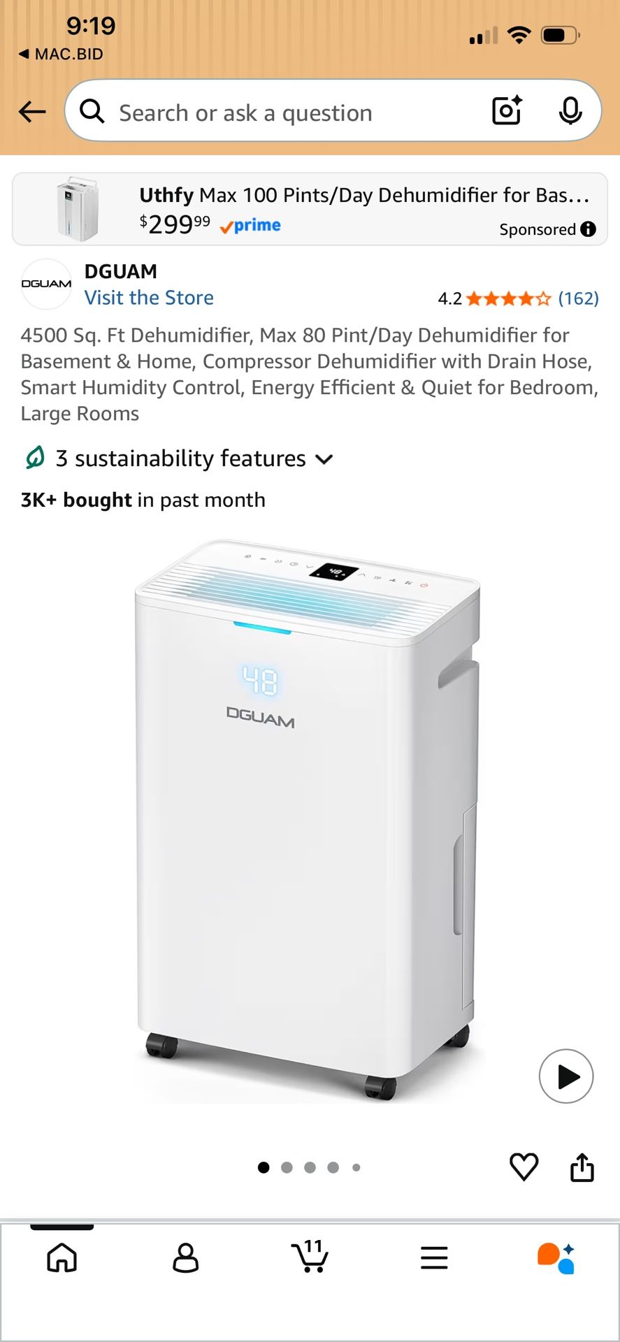 DGUAM 80 Pint Dehumidifier 4500 Sq Ft
