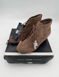 Dr. Scholl’s Dakota Women’s Ankle Booties Stucco Fabric Lace Up Wedge Size 10M