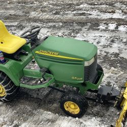 Gx 345 John Deere Garden Tractor With Plow And 48 Inch Mower Deck Chains  And Wheel Weights