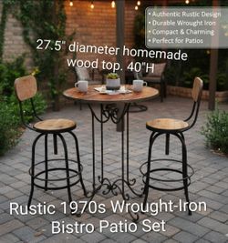 Can Deliver Two person Rustic 1970s Wrought‑Iron Bistro Patio Set