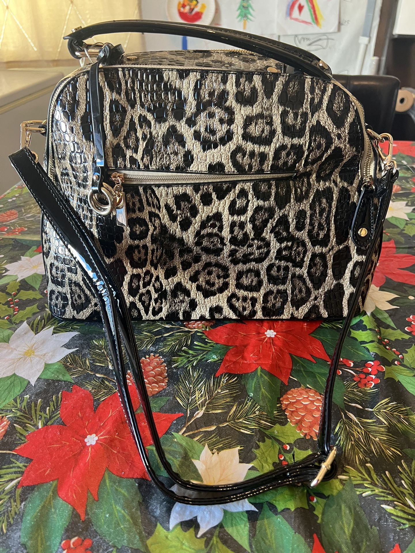 Metallic Gold & Black Leopard Print Purse 