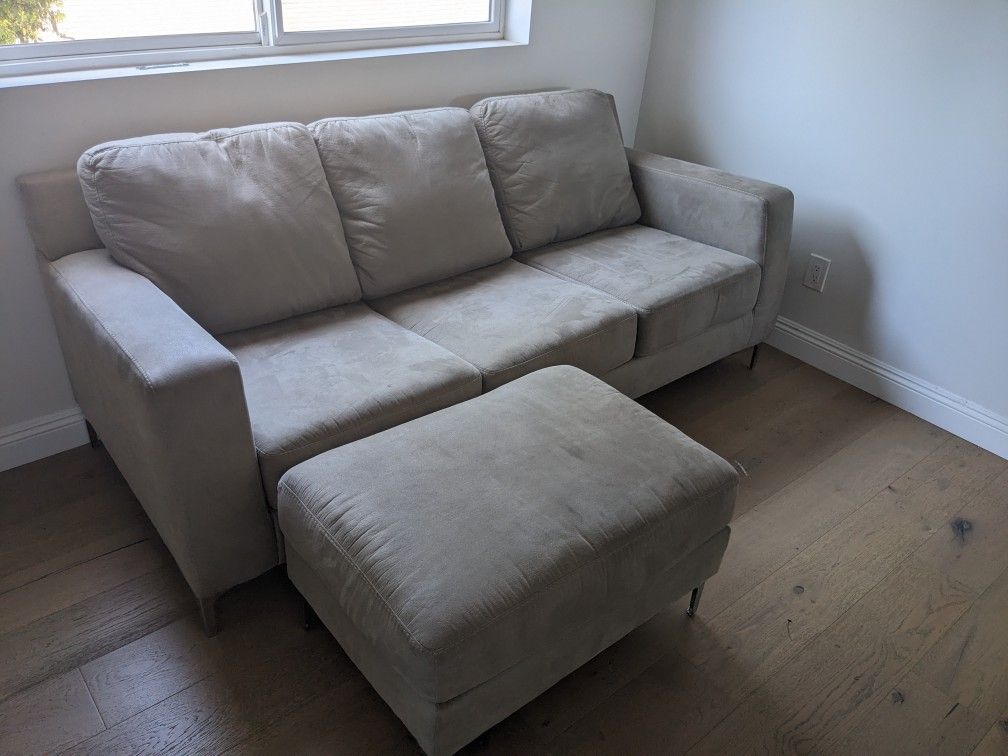 Contemporary Square Cushion Couch + Ottoman
