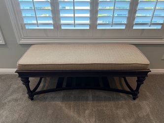 Upholstered Bench with Dark Wood Base